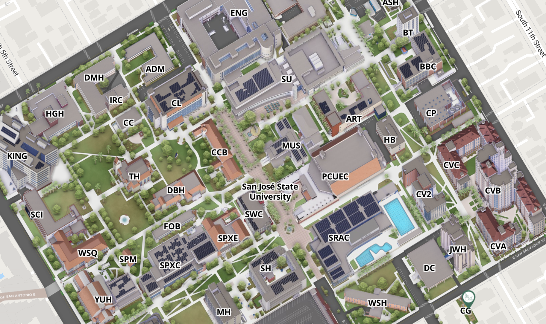 Map of the main San Jose State University campus